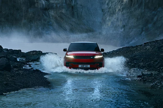Range Rover Sport wading through a river in Iceland
