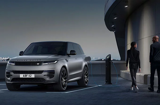 Range Rover Sport EIGER GREY SATIN on charging station