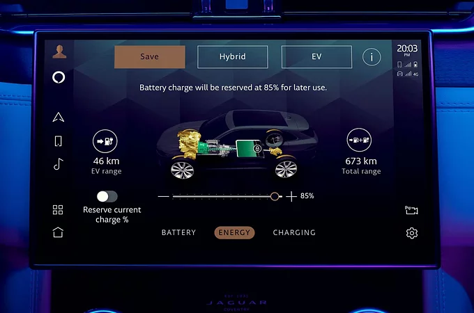 Infotainment touch screen display of Jaguar