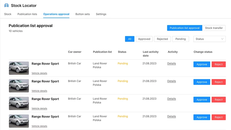 car approval stock management 