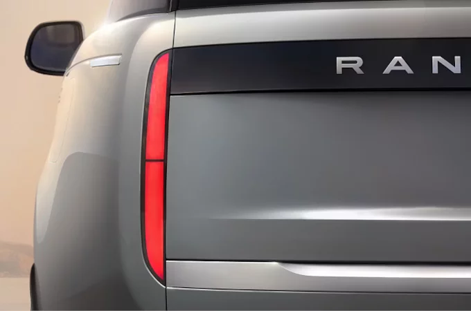 The tail light of a fully electric Range Rover