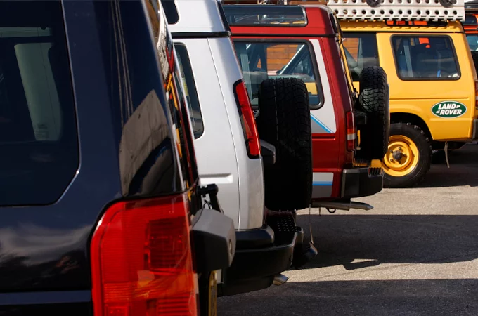 Back of 5 original Discovery vehicles all lined up