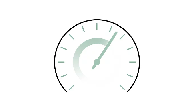 Land Rover Illustration: Speedometer with a light green needle pointing toward the high end of the scale.