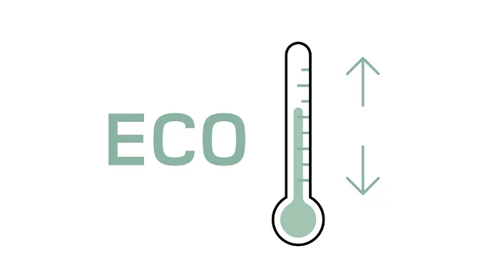 Land Rover Illustration: word "ECO" in light green next to a vertical thermometer and two arrows pointing up and down.