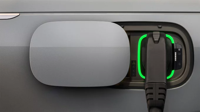 Range Rover Powered Charge Door with DC Charger Plugged in