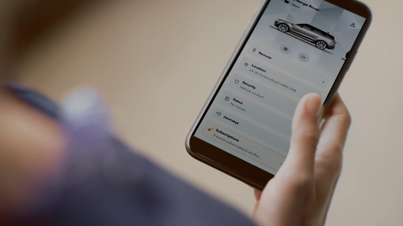 Range Rover In control app homepage