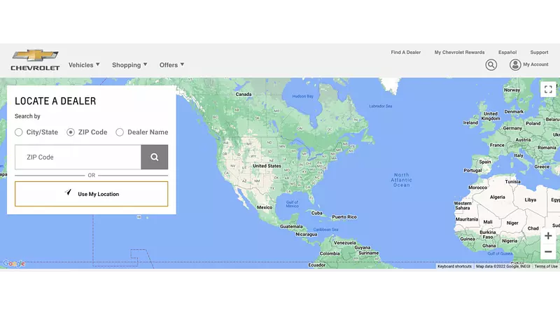 Chevrolet’s dealer locator