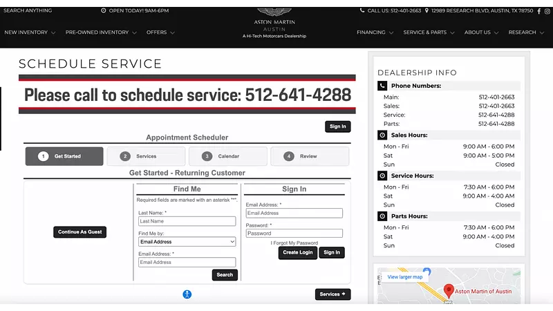Aston Martin’s online car service booking portal