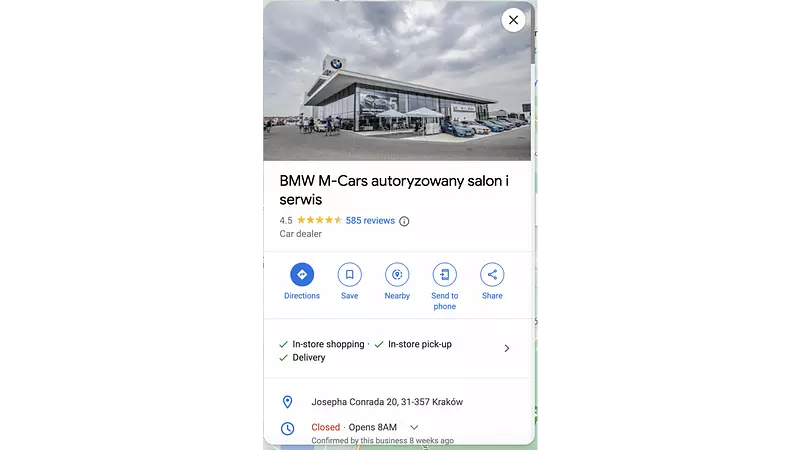 Polish BMW dealership’s Google Business profile