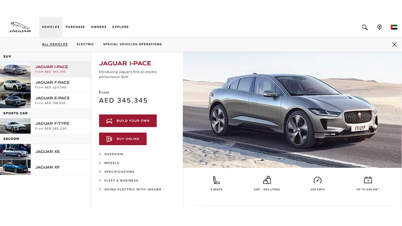 The United Arab Emirates Jaguar page in English